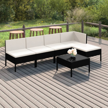 Set mobilier de grădină cu perne, 6 piese, negru, poliratan - Img 1