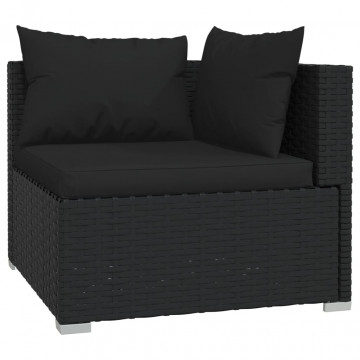 Set mobilier de grădină cu perne, 6 piese, negru, poliratan - Img 3