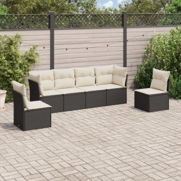 Set mobilier de grădină cu perne, 6 piese, negru, poliratan - Img 1
