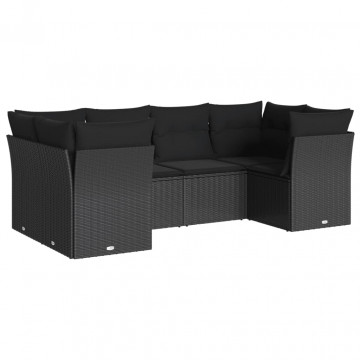 Set mobilier de grădină cu perne, 6 piese, negru, poliratan - Img 2