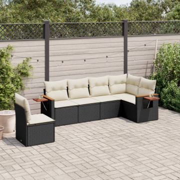 Set mobilier de grădină cu perne, 6 piese, negru, poliratan - Img 1