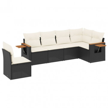 Set mobilier de grădină cu perne, 6 piese, negru, poliratan - Img 2