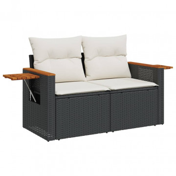 Set mobilier de grădină cu perne, 6 piese, negru, poliratan - Img 4