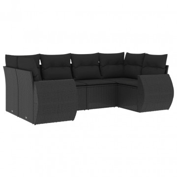 Set mobilier de grădină cu perne, 6 piese, negru, poliratan - Img 2