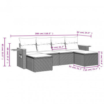 Set mobilier de grădină cu perne, 6 piese, negru, poliratan - Img 7