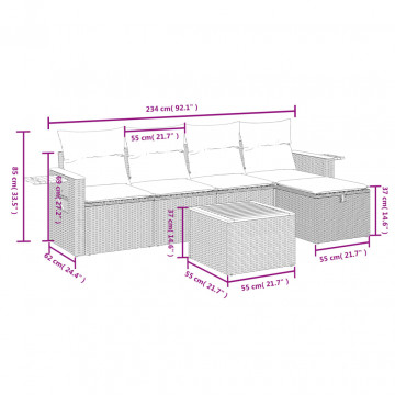 Set mobilier de grădină cu perne, 6 piese, negru, poliratan - Img 3