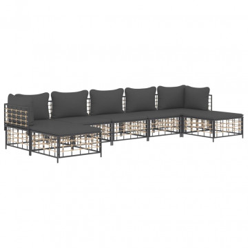 Set mobilier de grădină cu perne, 7 piese, antracit, poliratan - Img 1