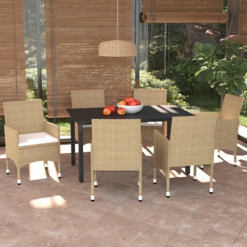 Set mobilier de grădină cu perne, 7 piese, bej, poliratan - Img 1