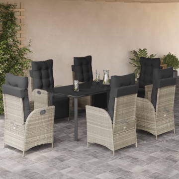 Set mobilier de grădină cu perne, 7 piese gri deschis poliratan - Img 1