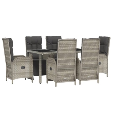 Set mobilier de grădină cu perne, 7 piese, gri, poliratan - Img 3