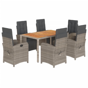 Set mobilier de grădină cu perne, 7 piese, gri, poliratan - Img 2