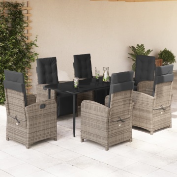 Set mobilier de grădină cu perne, 7 piese, gri, poliratan - Img 1