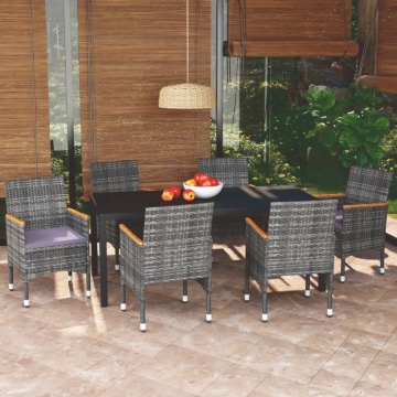 Set mobilier de grădină cu perne, 7 piese, gri, poliratan - Img 1