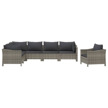 Set mobilier de grădină cu perne, 7 piese, gri, poliratan - Img 3