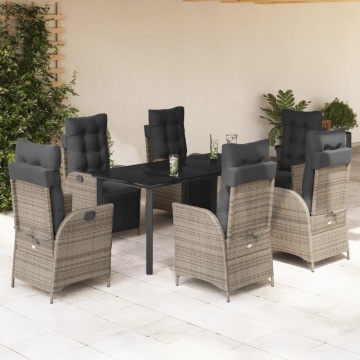 Set mobilier de grădină cu perne, 7 piese, gri, poliratan - Img 1