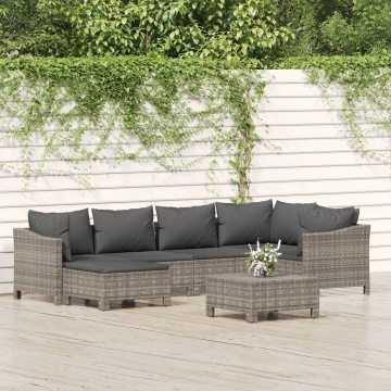 Set mobilier de grădină cu perne, 7 piese, gri, poliratan - Img 1