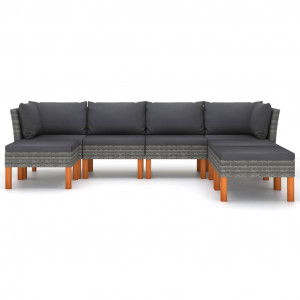 Set mobilier de grădină cu perne, 7 piese, gri, poliratan - Img 2