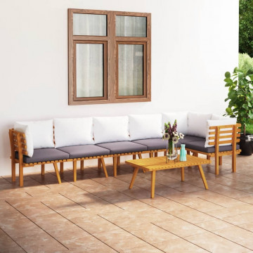 Set mobilier de grădină cu perne, 7 piese, lemn masiv acacia - Img 1