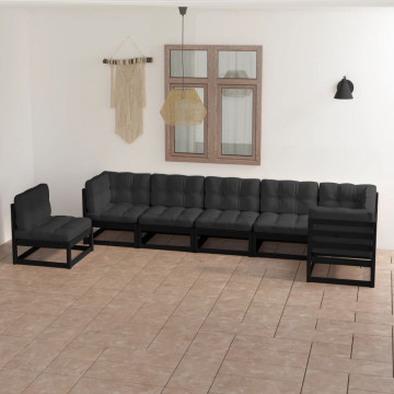 Set mobilier de grădină cu perne, 7 piese, lemn masiv de pin - Img 1