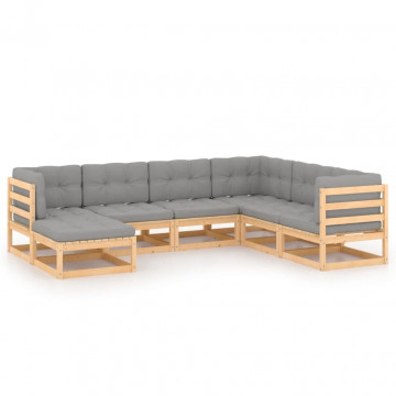 Set mobilier de grădină cu perne, 7 piese, lemn masiv de pin - Img 2