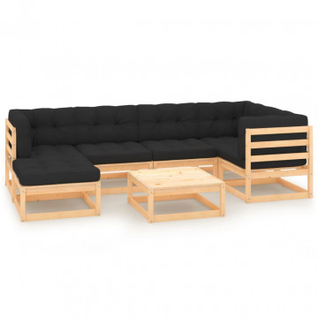 Set mobilier de grădină cu perne, 7 piese, lemn masiv de pin - Img 1