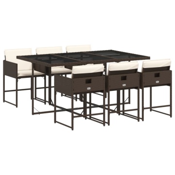 Set mobilier de grădină cu perne, 7 piese, maro, poliratan - Img 2