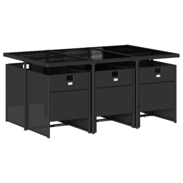 Set mobilier de grădină cu perne, 7 piese, negru, poliratan - Img 3