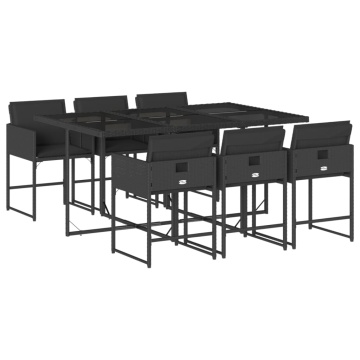 Set mobilier de grădină cu perne, 7 piese, negru, poliratan - Img 2