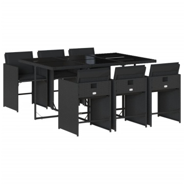 Set mobilier de grădină cu perne, 7 piese, negru, poliratan - Img 2