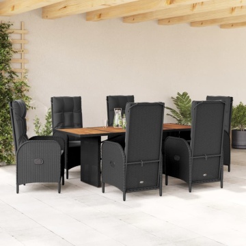 Set mobilier de grădină cu perne, 7 piese, negru, poliratan - Img 1