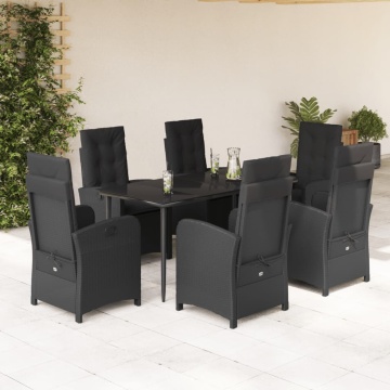 Set mobilier de grădină cu perne, 7 piese, negru, poliratan - Img 1