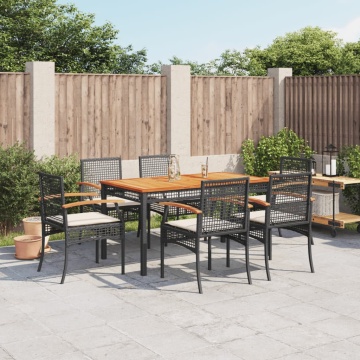 Set mobilier de grădină cu perne, 7 piese, negru, poliratan - Img 1