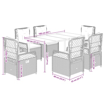 Set mobilier de grădină cu perne, 7 piese, negru, poliratan - Img 7