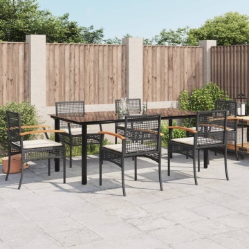 Set mobilier de grădină cu perne, 7 piese, negru, poliratan - Img 1