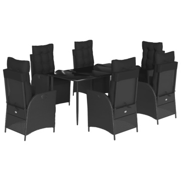 Set mobilier de grădină cu perne, 7 piese, negru, poliratan - Img 2