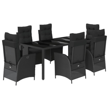 Set mobilier de grădină cu perne, 7 piese, negru, poliratan - Img 2