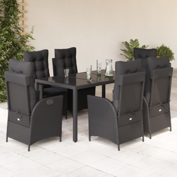 Set mobilier de grădină cu perne, 7 piese, negru, poliratan - Img 1