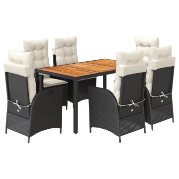 Set mobilier de grădină cu perne, 7 piese, negru, poliratan - Img 2