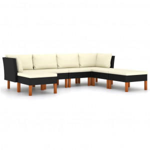 Set mobilier de grădină cu perne, 7 piese, negru, poliratan - Img 1