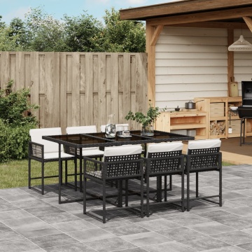 Set mobilier de grădină cu perne, 7 piese, negru, poliratan - Img 1