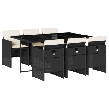 Set mobilier de grădină cu perne, 7 piese, negru, poliratan - Img 2