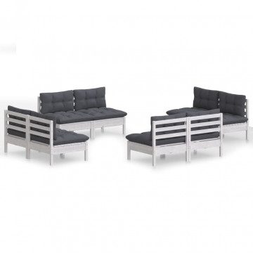 Set mobilier de grădină cu perne, 8 piese, antracit, lemn pin - Img 2