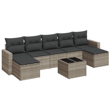 Set mobilier de grădină cu perne, 8 piese gri deschis poliratan - Img 2