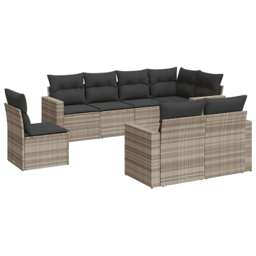 Set mobilier de grădină cu perne, 8 piese gri deschis poliratan - Img 2