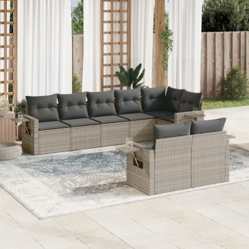 Set mobilier de grădină cu perne, 8 piese gri deschis poliratan - Img 1