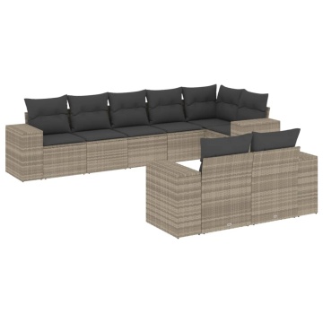 Set mobilier de grădină cu perne, 8 piese gri deschis poliratan - Img 2