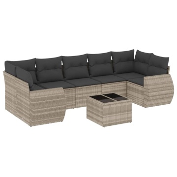 Set mobilier de grădină cu perne, 8 piese gri deschis poliratan - Img 2