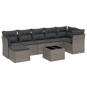 Set mobilier de grădină cu perne, 8 piese gri deschis poliratan - Img 2