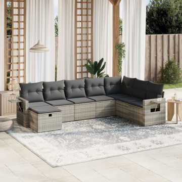 Set mobilier de grădină cu perne, 8 piese gri deschis poliratan - Img 1