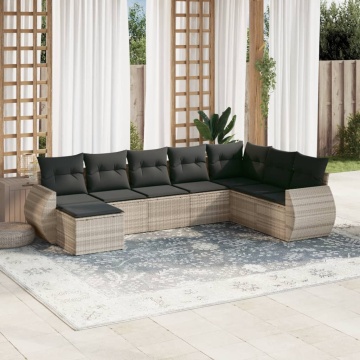 Set mobilier de grădină cu perne, 8 piese gri deschis poliratan - Img 1